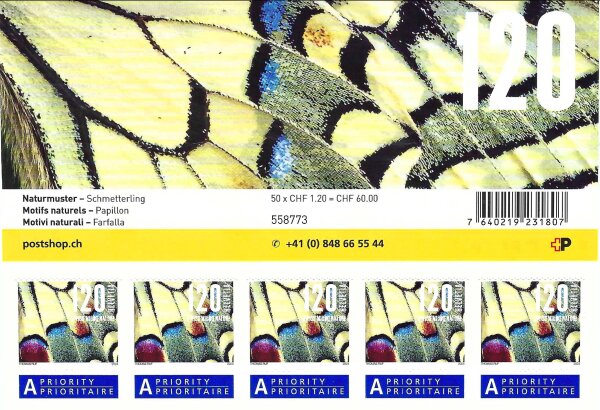 50 Briefmarken à CHF 1.20 selbstklebend