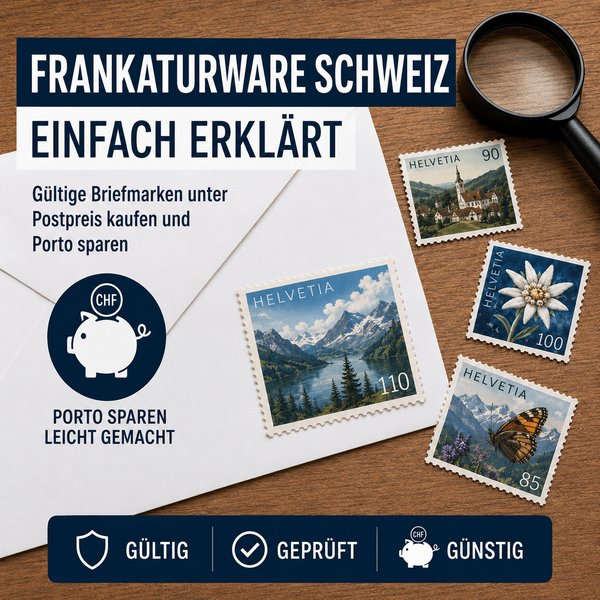 Frankaturware Schweiz: gültige Briefmarken unter Postpreis einfach erklärt